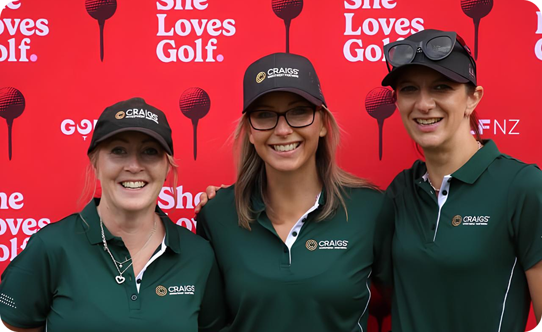 Photo: Craigs Investment Partners, supporting Golf New Zealand’s She Loves Golf initiative to help more women discover the game.